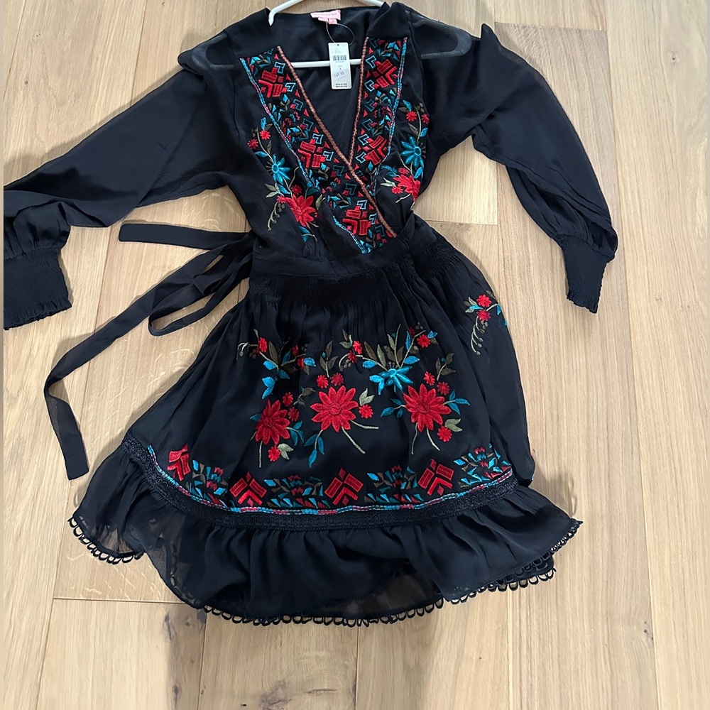 NWT Anthropologie Black wrap long sleeve dress